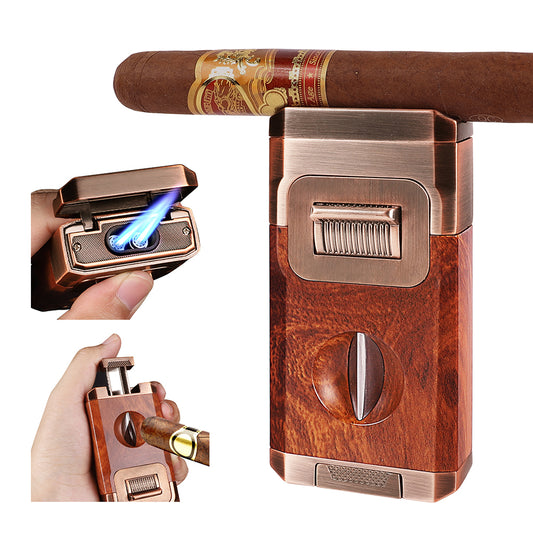 Dual Jet All-in-One Torch Shell (No Fuel) with Cigar Cutter & Holder