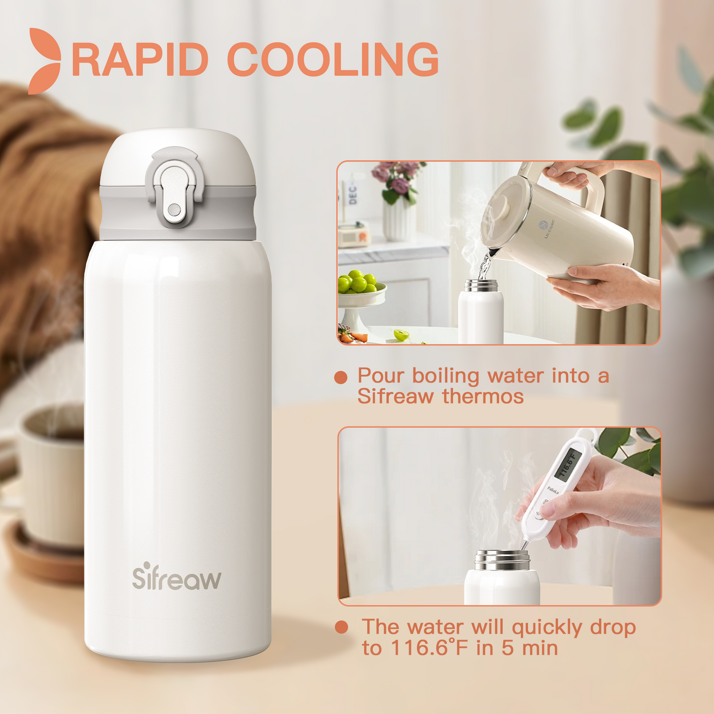 Sifreaw Fast Cooling Baby Formula Maker- Portable Baby  Maker- Ideal for Travel  and Night Feeds- 18/10 Stainless Steel- Ideal Food-Safe PP Material-Keeps 119℉ For 12 Hours-One-Touch Button Design Bottles