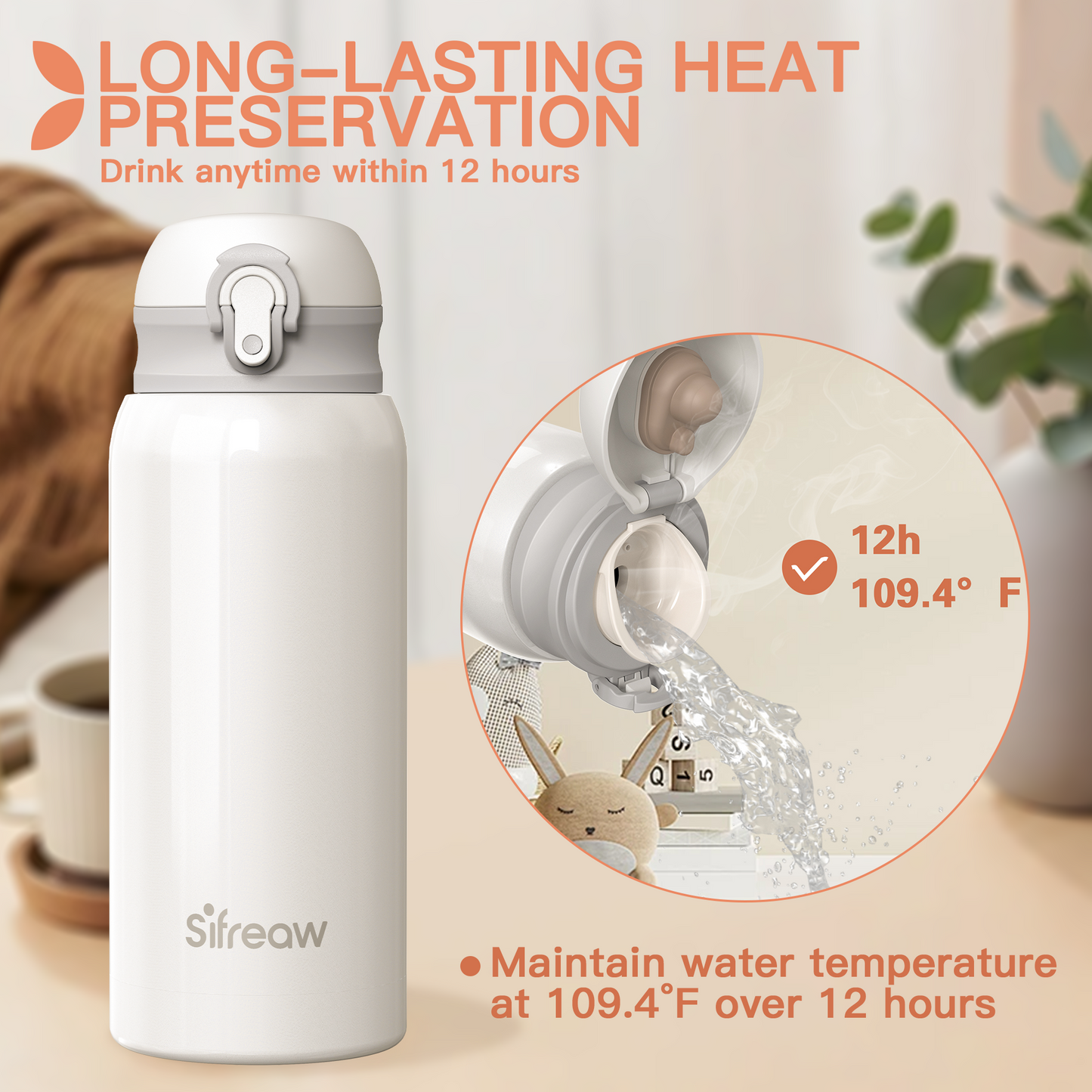 Sifreaw Fast Cooling Baby Formula Maker- Portable Baby  Maker- Ideal for Travel  and Night Feeds- 18/10 Stainless Steel- Ideal Food-Safe PP Material-Keeps 119℉ For 12 Hours-One-Touch Button Design Bottles