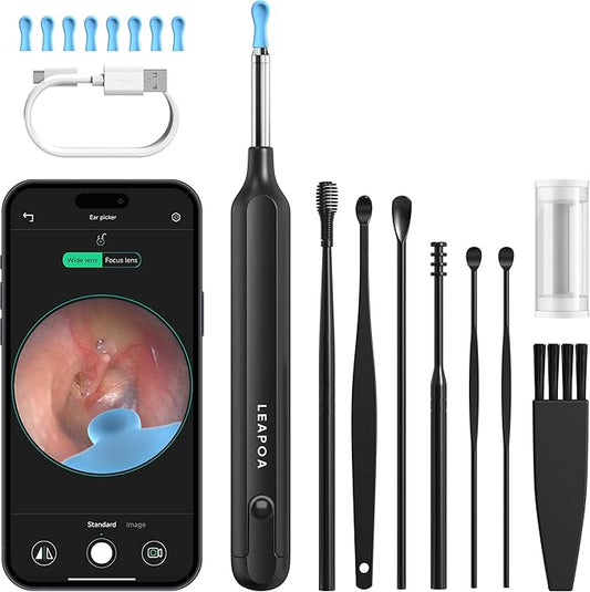 Ear Wax Removal, Ear Cleaner with Camera and Light, Ear Cleaning Kit with 7 Ear Pick, 1080P Otoscope Ear Camera for iPhone, iPad, Android Smartphone (Black)