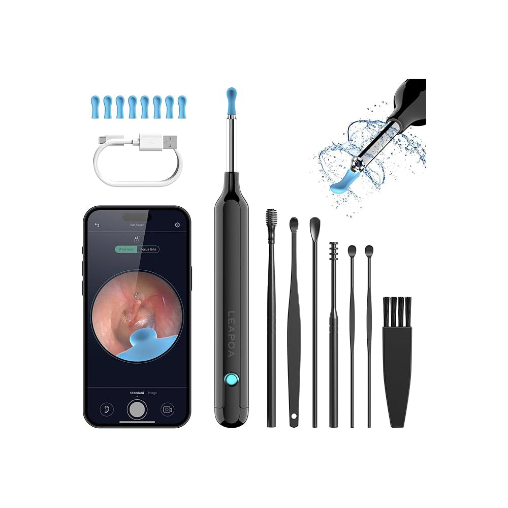 Ear Wax Removal, Ear Cleaner with Camera and Light, Ear Cleaning Kit with 7 Ear Pick, 1080P Otoscope Ear Camera for iPhone, iPad, Android Smartphone (Black)