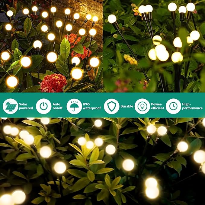 Solar Garden Lights, 6Pack 48LED Outdoor Firefly Lights Solar Decorations Lights Waterproof Firefly Lights Swaying in The Wind, Big Bulb Vibrant Firefly Lights for Yard Patio Pathway Decor