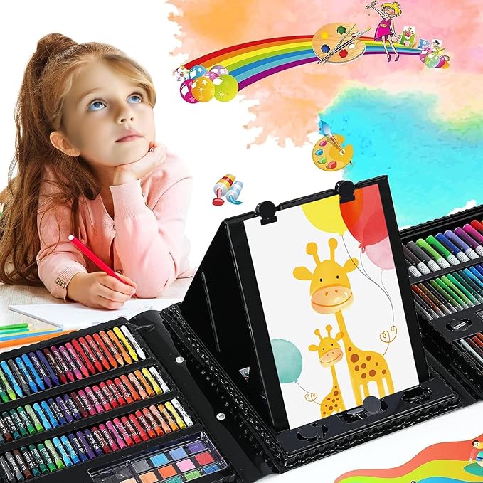 Art Supplies Kit, 276 PCS Art Set for Kids, Art Kits, Art Drawing Kit with Double Sided Trifold Easel Box with Oil Pastels, Crayons, Colored Pencils, Paint Brush, Watercolor Cakes