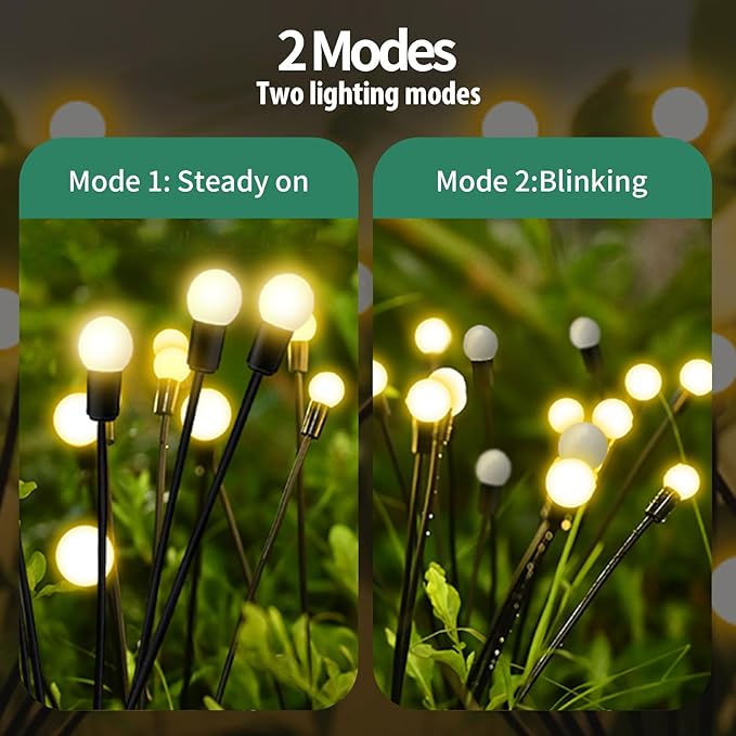 Solar Garden Lights, 6Pack 48LED Outdoor Firefly Lights Solar Decorations Lights Waterproof Firefly Lights Swaying in The Wind, Big Bulb Vibrant Firefly Lights for Yard Patio Pathway Decor