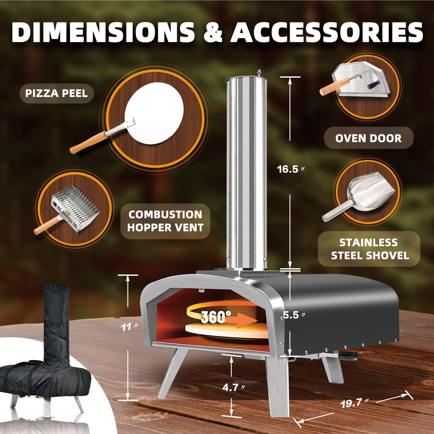 BAKEJOY 12" Rotatable Wood & Charcoal Pizza Oven: Outdoor Pizza Maker for Backyard & Camping