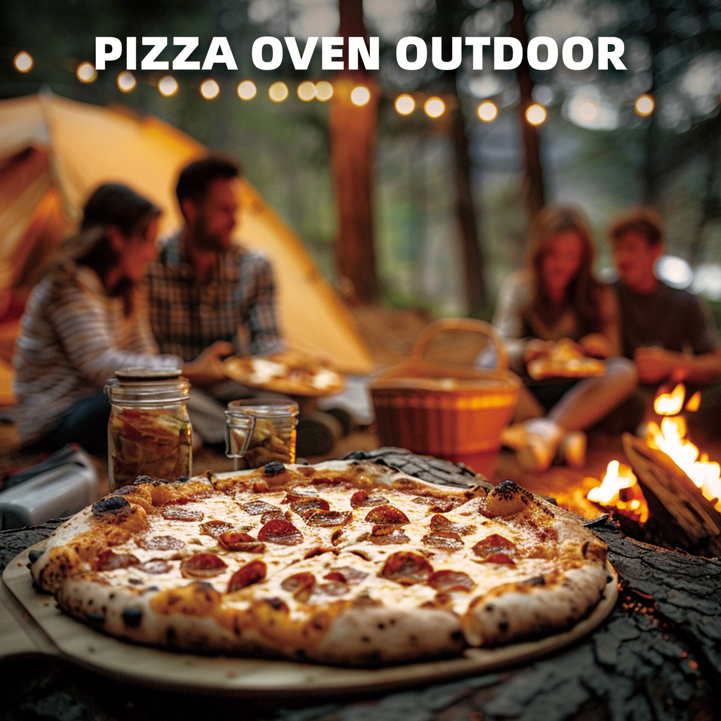 BAKEJOY 12" Rotatable Wood & Charcoal Pizza Oven: Outdoor Pizza Maker for Backyard & Camping