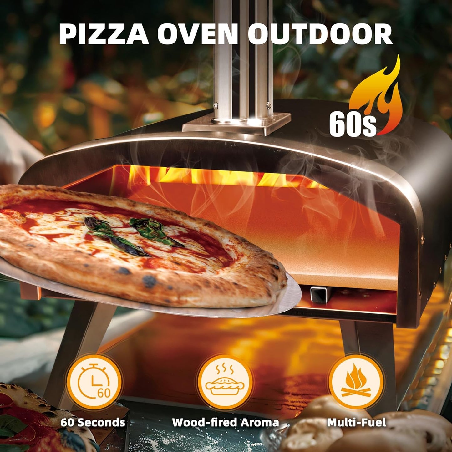 BAKEJOY 12" Wood & Charcoal Pizza Oven: Outdoor Pizza Maker for Backyard & Camping